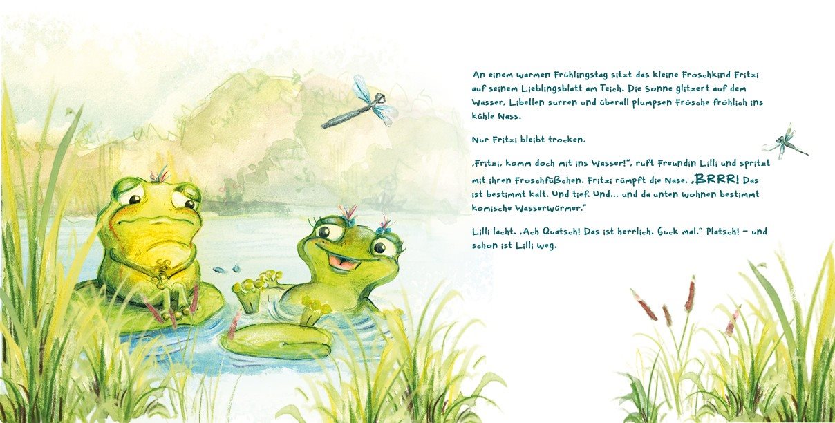 Doppelseite: Fritzi und Lilli am Teich