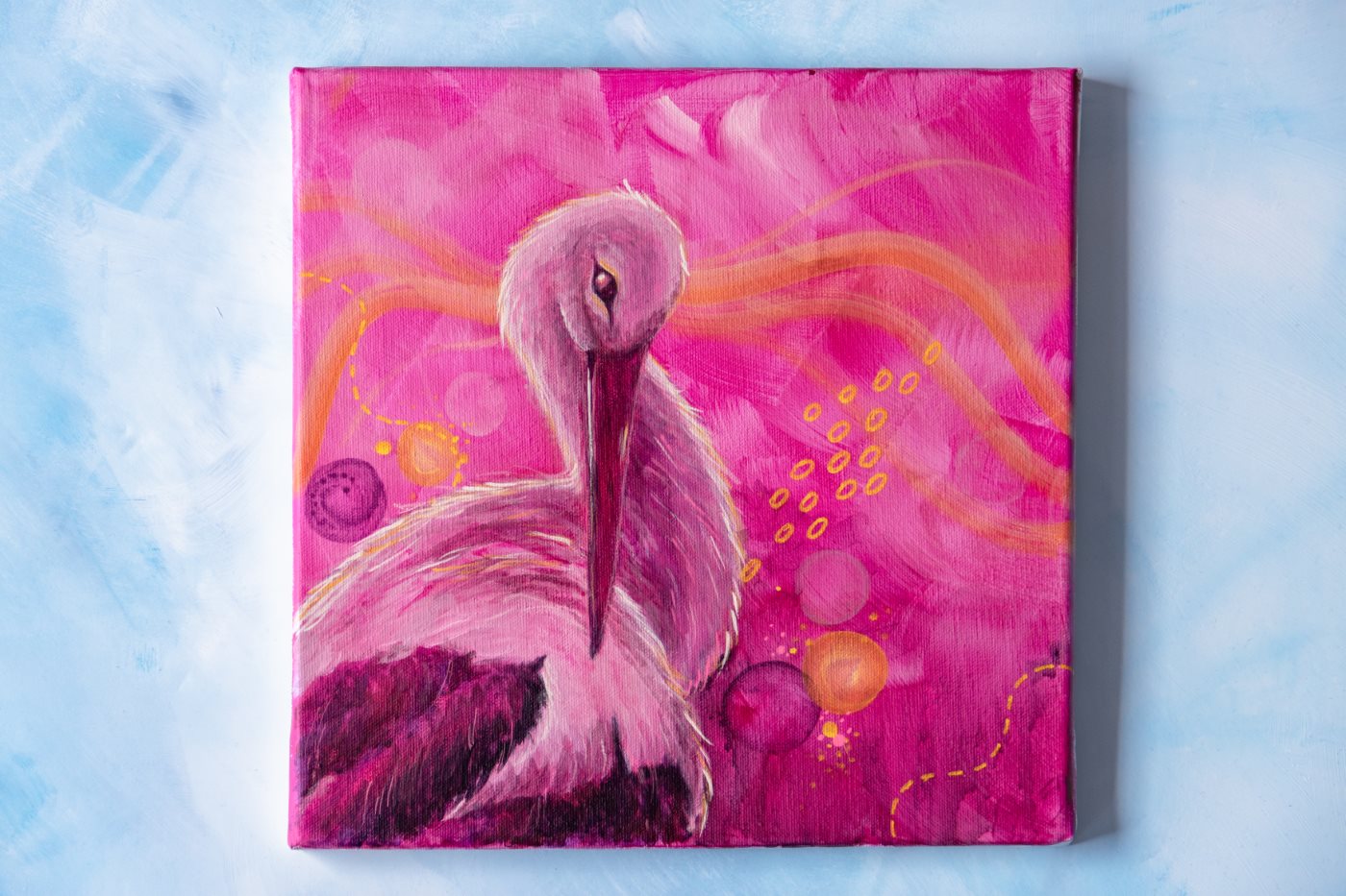 Storch, Mixed Media auf Leinwand