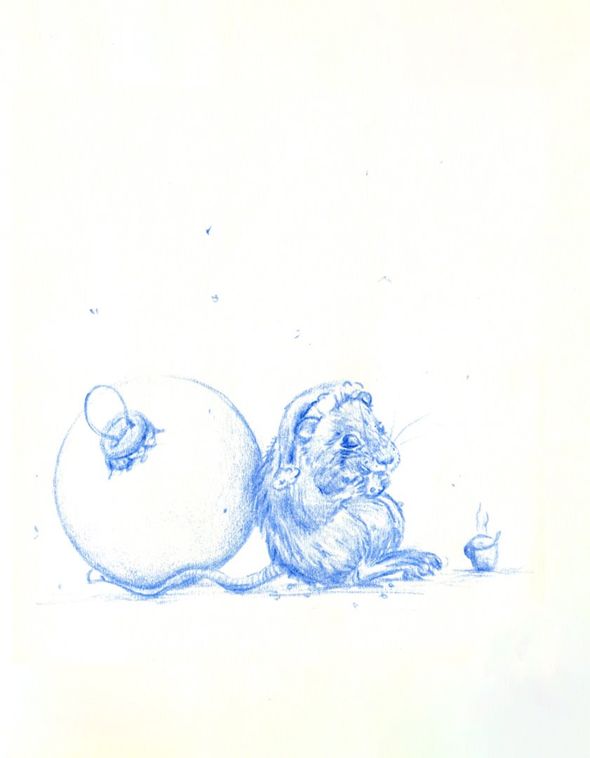 Maus mit Christbaumkugel, Buntstift